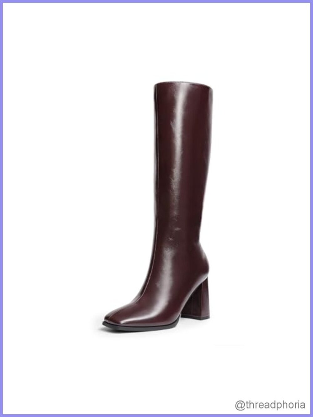 Women's Knee High Square Toe Heel Boots Faux Leather Side Zip